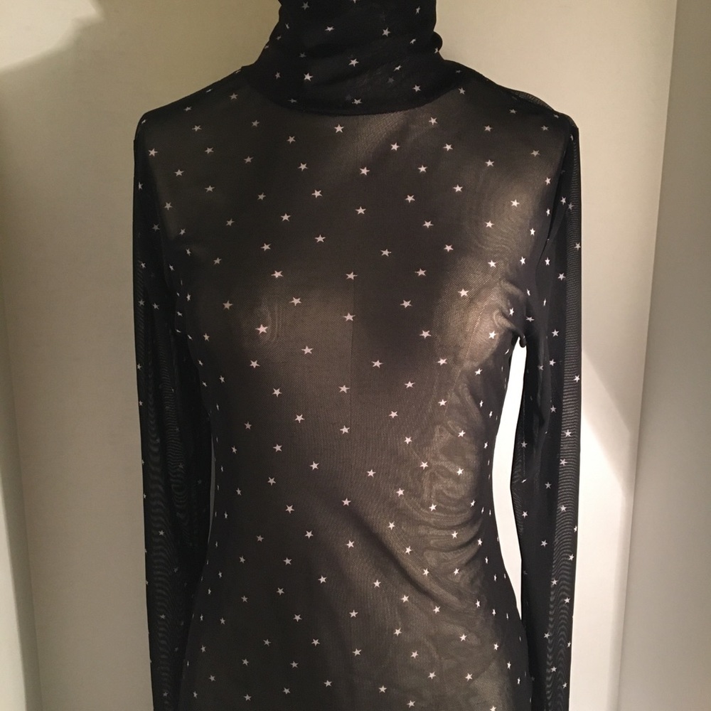 T.D.C  black and white sheer top with thumb holes.